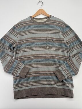 Vissla Eco-Zy Henley Pullover Crewneck – Baja Striped Surf Sweatshirt – Size XL